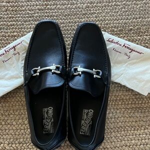 Ferragamo Men Leather Drivers Black Sz 9 New